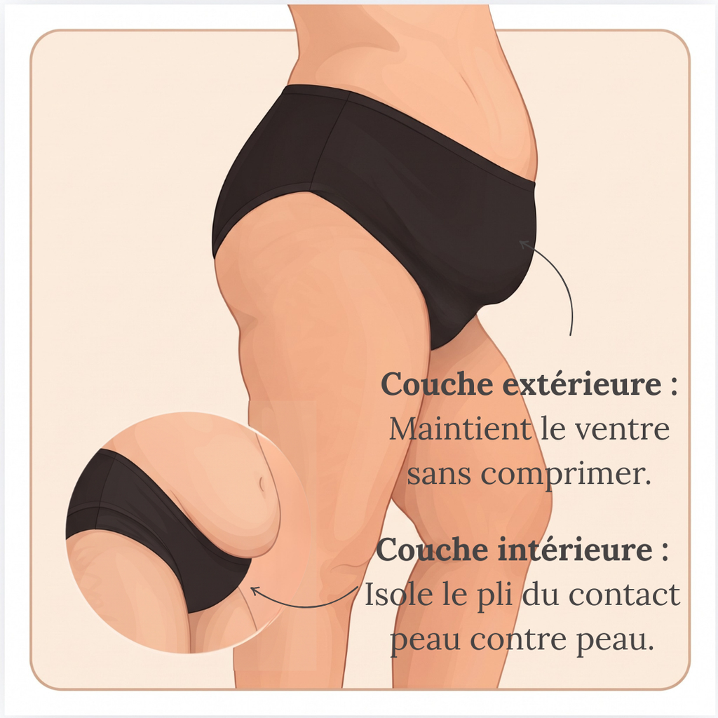 Schéma de la double couche de la culotte anti-frottement pour ventre tablier